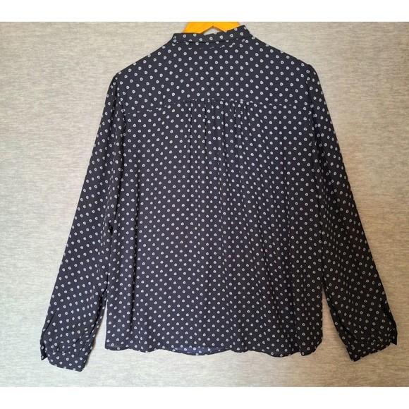 J Crew Womens Blouse Top XL Navy Blue Tie Neck Drapey Poplin Long Sleeve Office - Picture 2 of 8